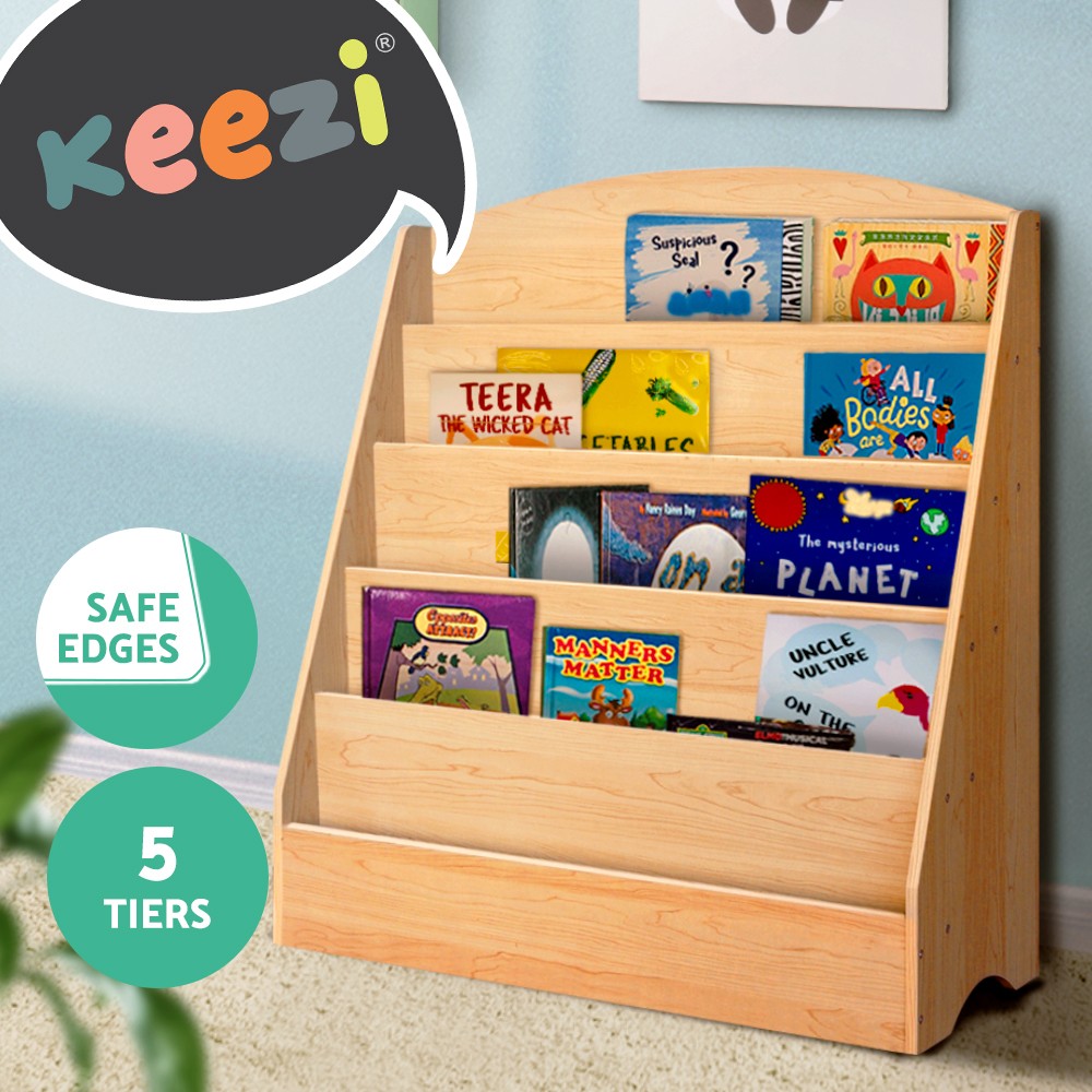 Keezi 5-Tier Kids Bookshelf Organiser Bookcase 80 x 30 x 85.5 cm Brown 50kg