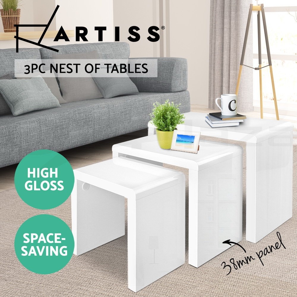 Artiss Nested Coffee Tables High Gloss White Contemporary Living Room Furniture