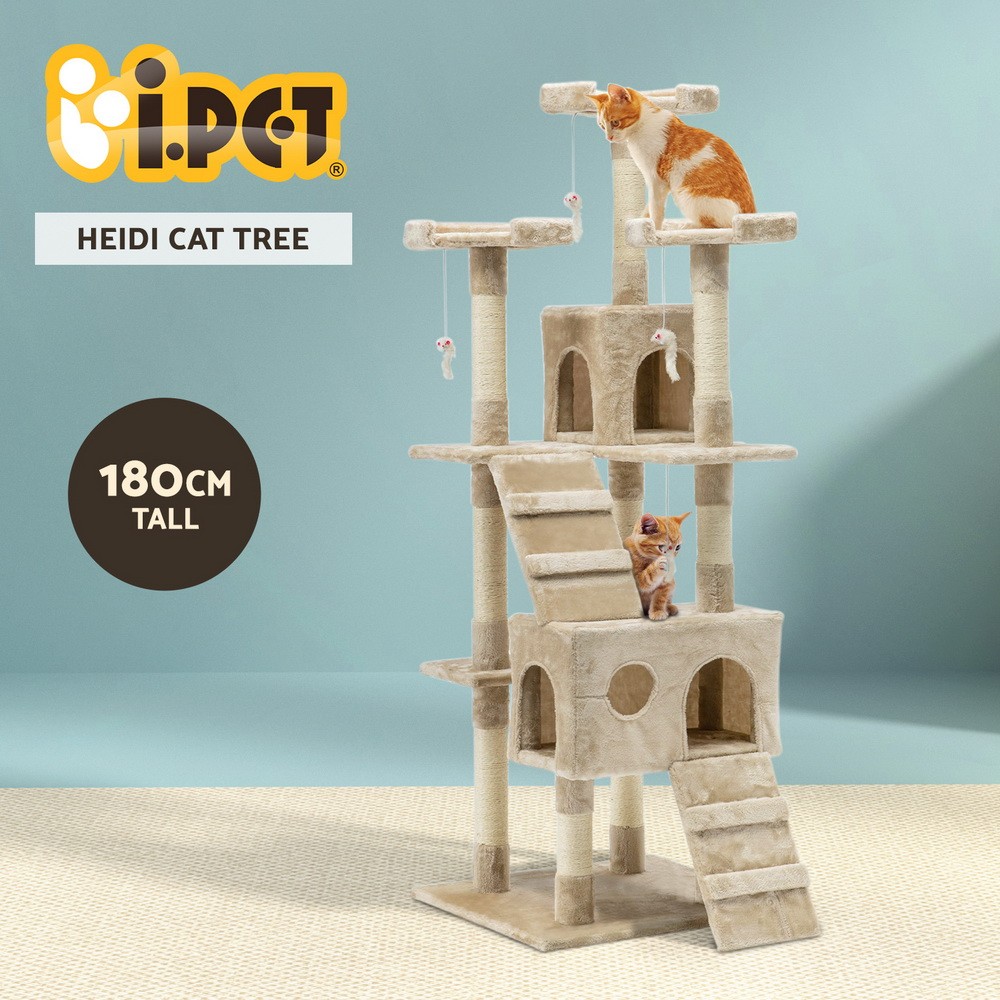 i.Pet Cat Tree Tower 180cm Tall Sisal Scratching Post Beige Multi-level Condo
