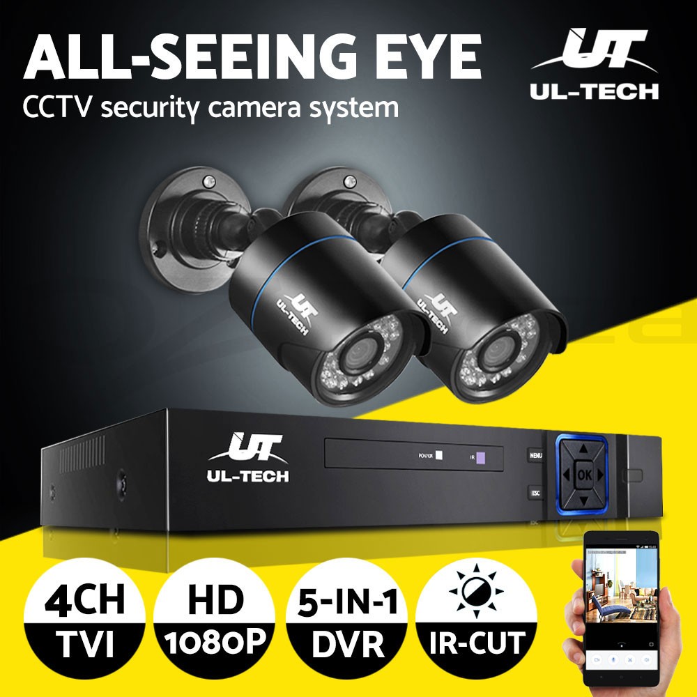 UL-TECH 1080P 4CH CCTV Camera System DVR 2 Bullet Cameras Night Vision HD IP66