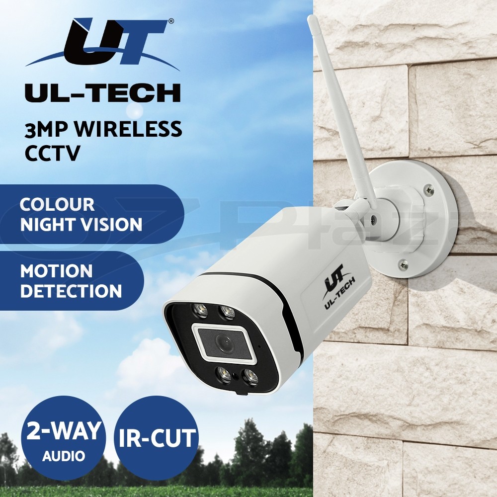 UL-Tech 3MP Wireless CCTV Camera IP 65 WiFi Night Vision Motion Detection White