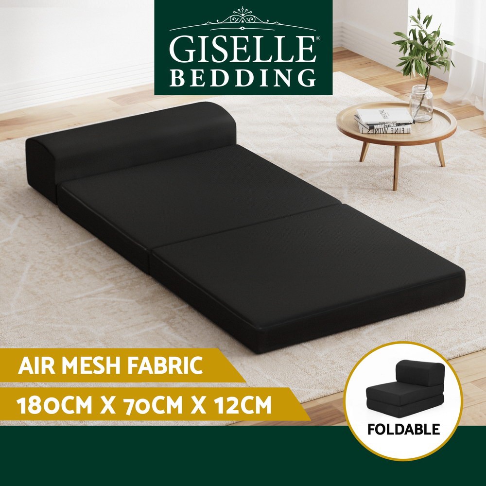 Giselle Bedding Foldable Foam Mattress Single Black Portable 180cm 70cm 24cm