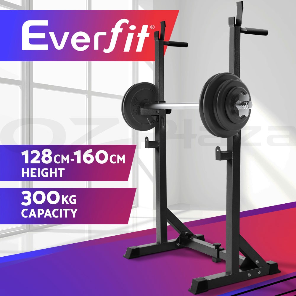 Everfit Adjustable Squat Rack Barbell Rack Steel 300KG 10 Height Black Home Gym