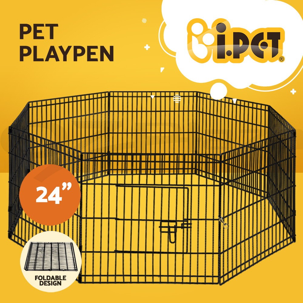 i.Pet Dog Playpen 8 Panel 24 Puppy Exercise Fence Black Steel Extendable indoors