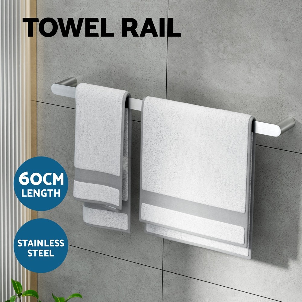 Cefito Towel Rail Rack 600mm Wall Mounted 304 Stainless Steel Silver Concealed