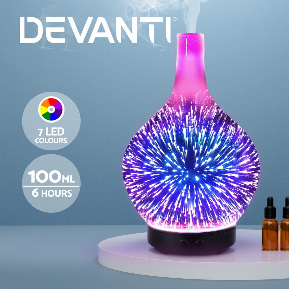 Devanti Ultrasonic Aromatherapy Diffuser Humidifier 100ml 3D LED Night Light