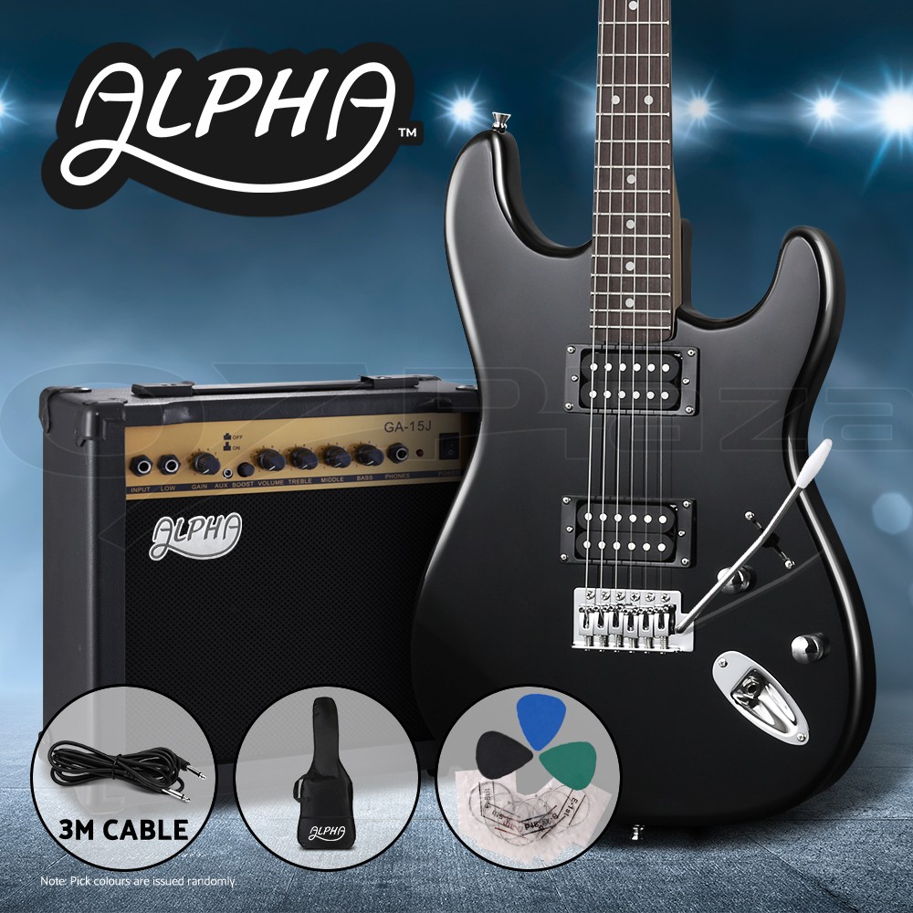 Alpha Strat-style Electric Guitar 6 String 20W Amplifier Gig Bag Cable Black