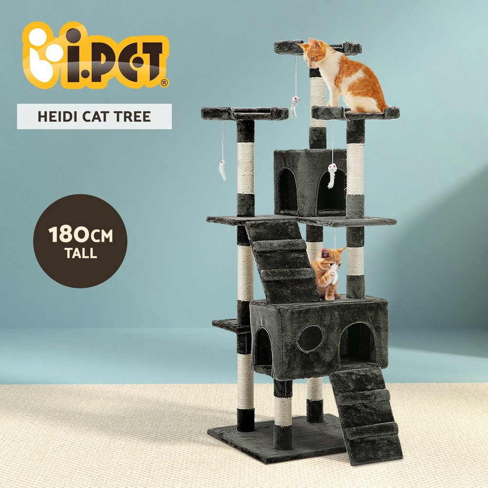 I.PET Cat Tree Tower 180cm Scratching Post Sisal Grey Condo Toys Multi-level