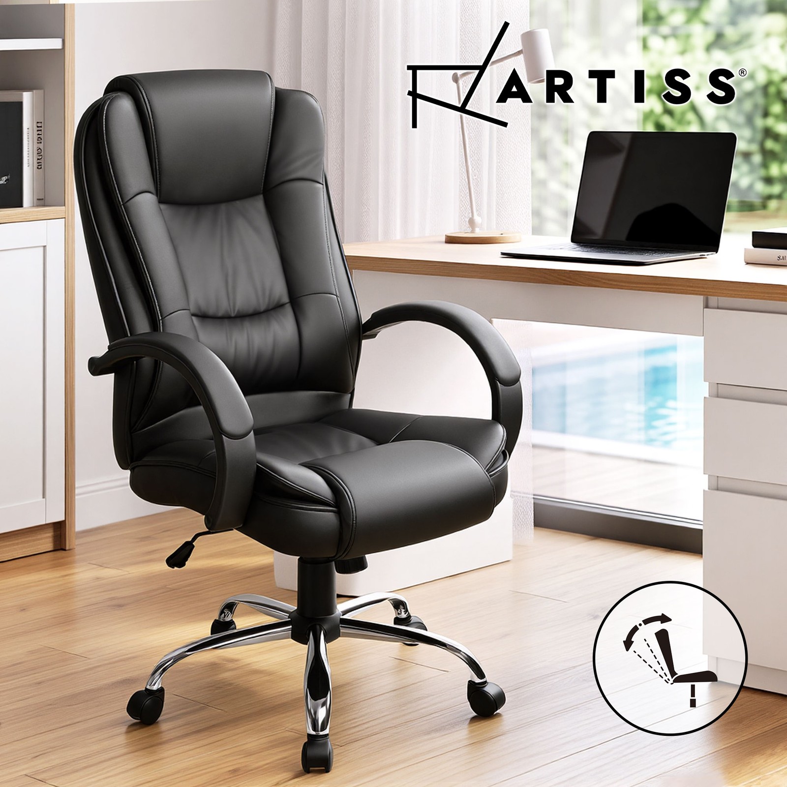 Artiss Rainier PU Leather Office Chair High Back Black Adjustable Height Swivel