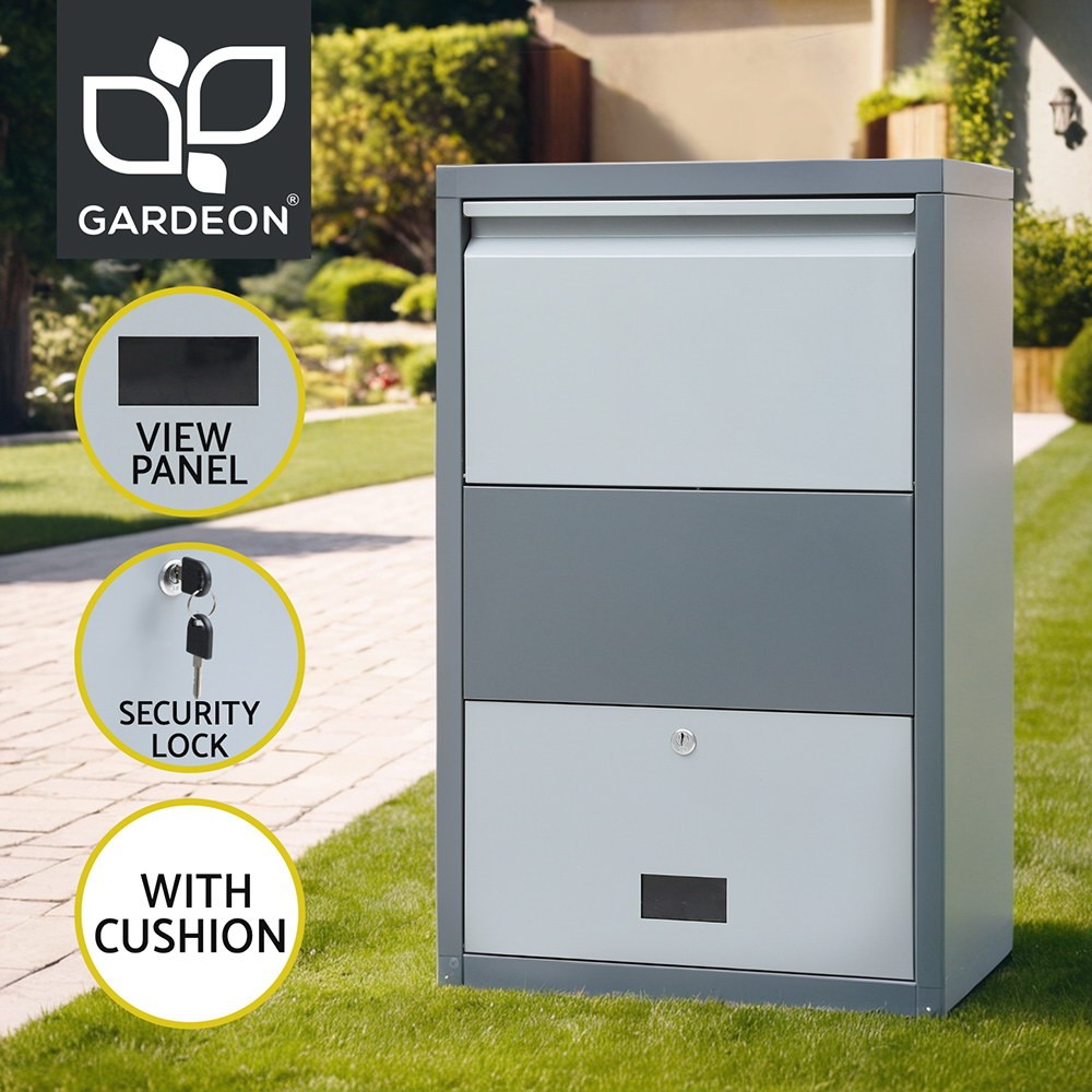 Gardeon Parcel Drop Box Steel Locked Cabinet Grey 47cm 27cm 75cm 30kg with Keys