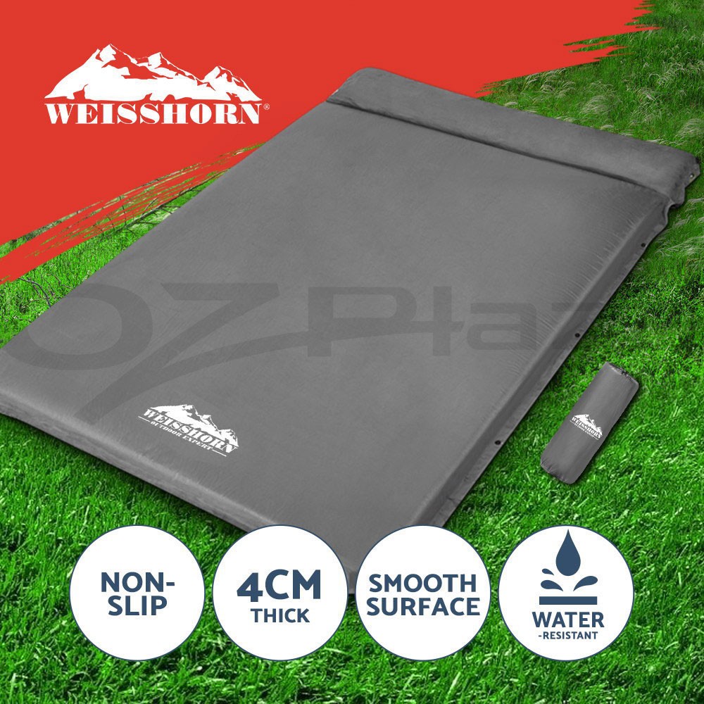 Weisshorn Double Self-Inflating Mattress Camping Mat 4cm Grey Water Resistant
