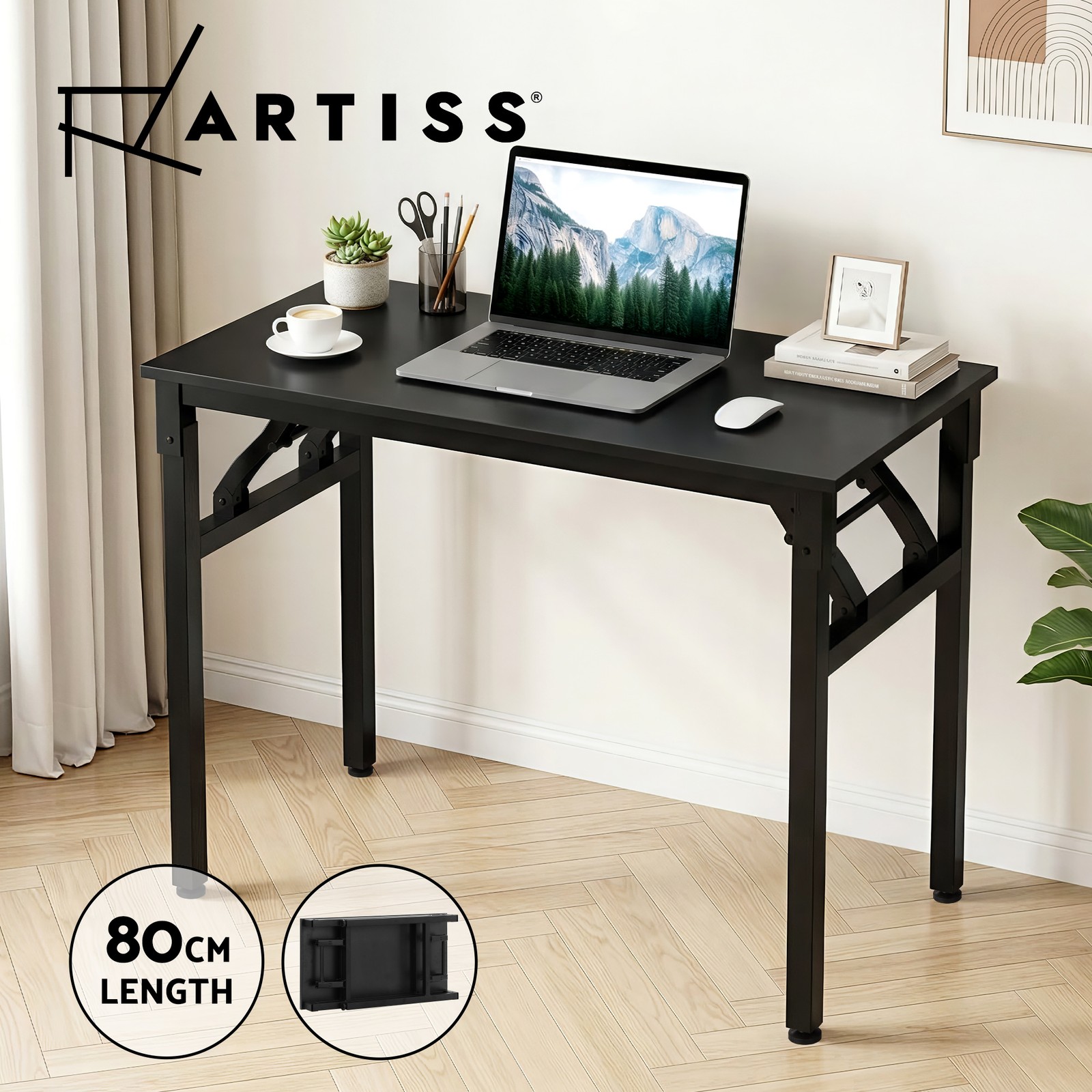 Artiss Foldable Computer Desk 80CM Black Home Office Study Table Laptop Corner