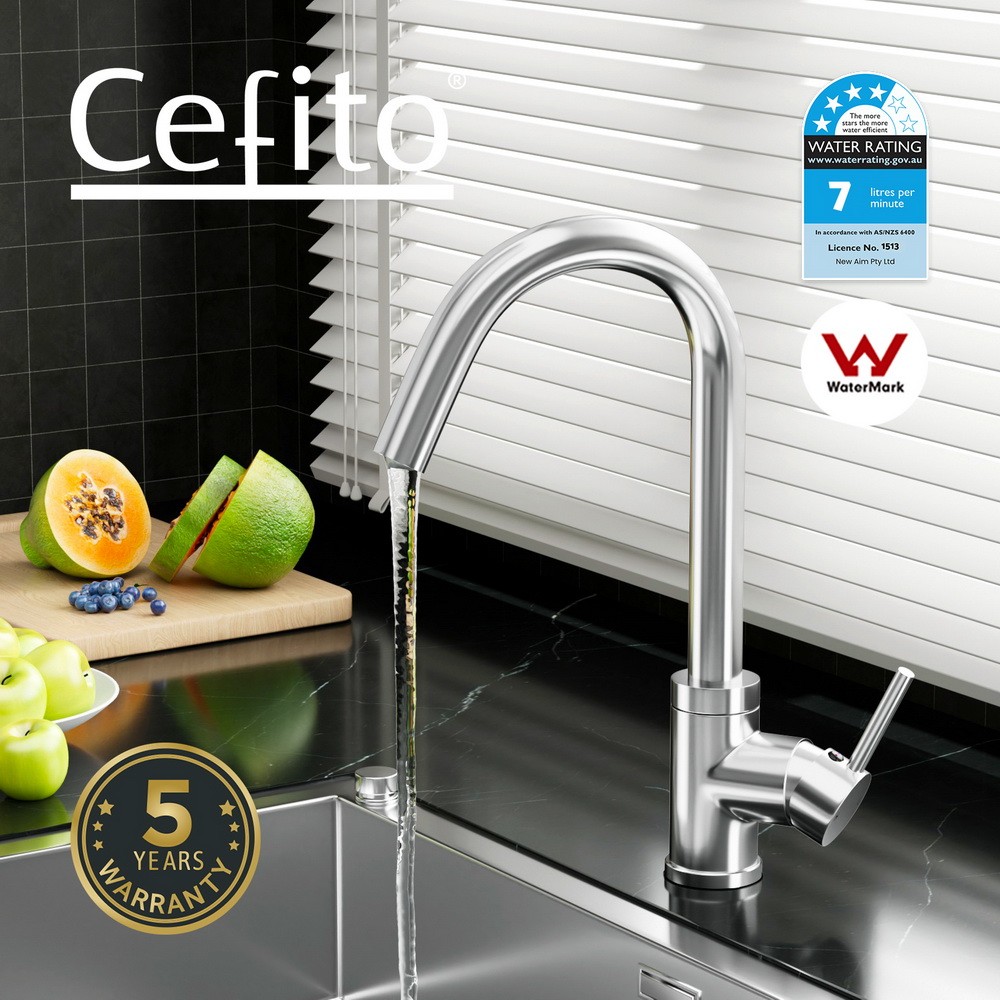 Cefito Kitchen Mixer Tap Chrome Brass 360 Swivel 35mm Ceramic WELS 4-star 7L/M