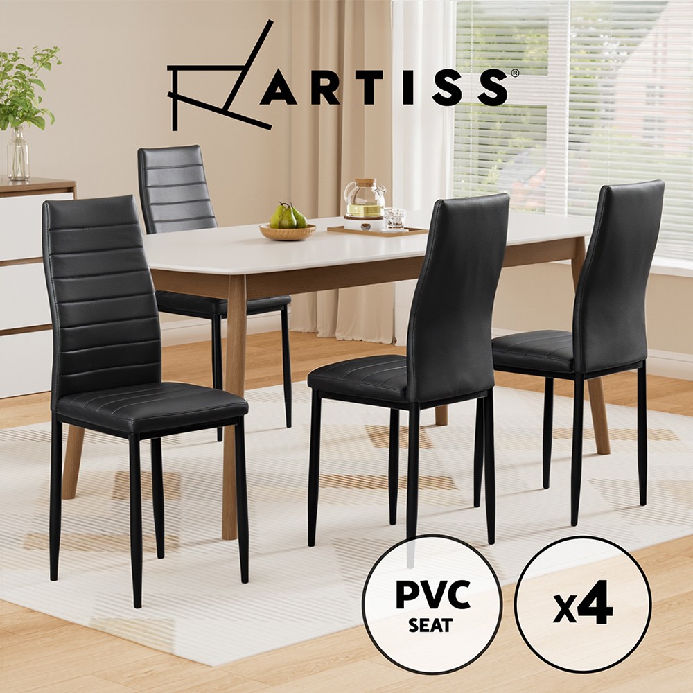 Artiss 4x Astra Modern Dining Chairs PVC Leather Black Waterproof 39cm 43cm 95cm