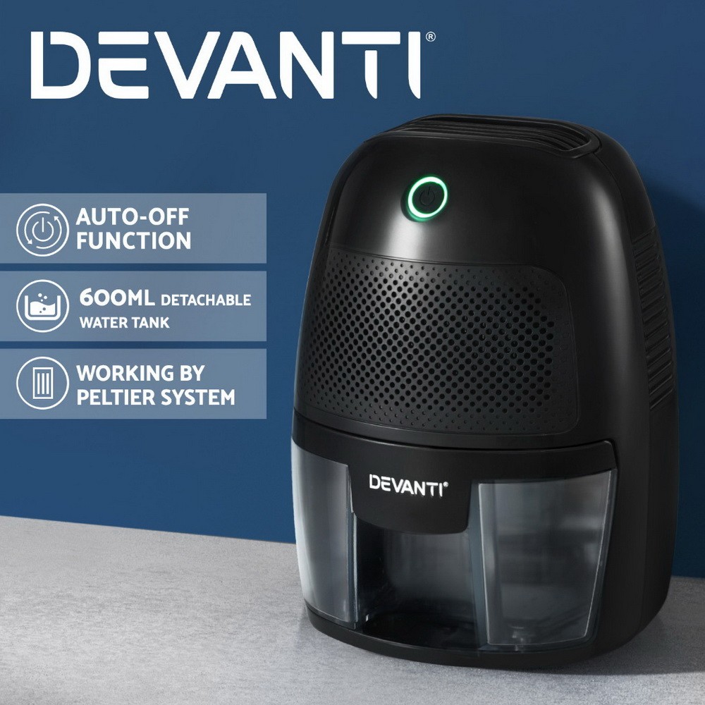Devanti Mini Dehumidifier 600ML Portable Dryer Peltier Quiet Auto Shut-off Black