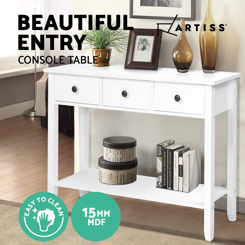 Artiss Console Table 3 Drawers White 100cm 30cm 74cm With Storage MDF/Chipboard