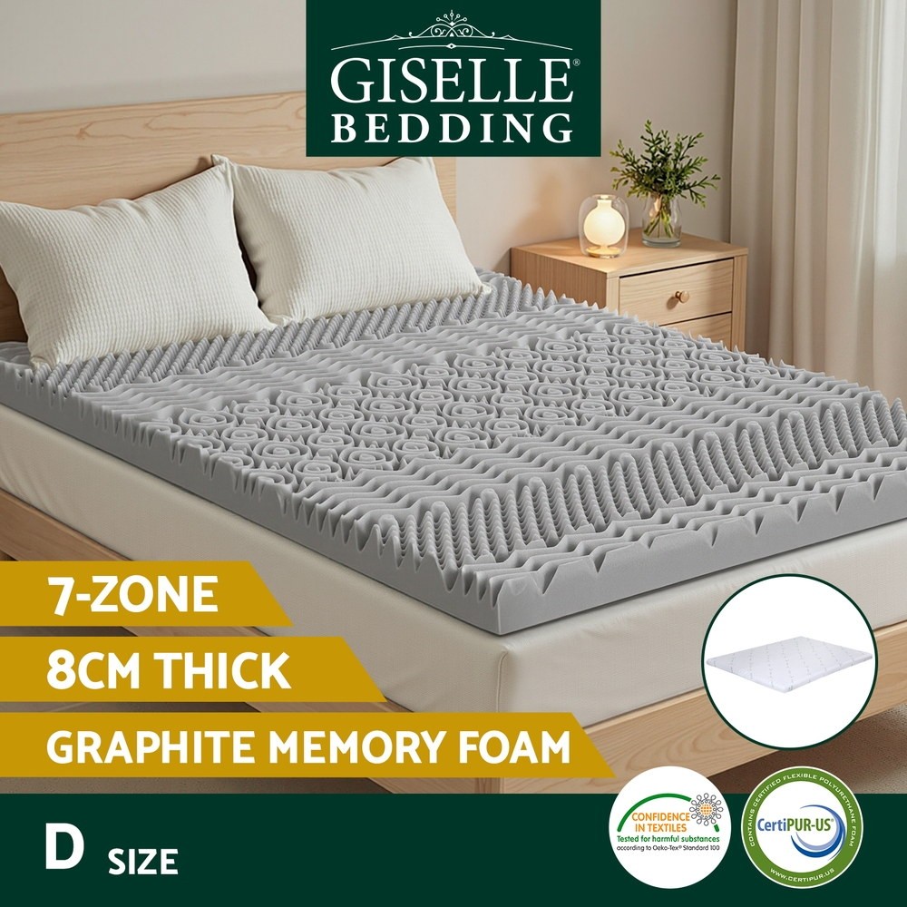Giselle Bedding 8cm Graphite Infused Memory Foam Topper Double 7-Zone Bamboo