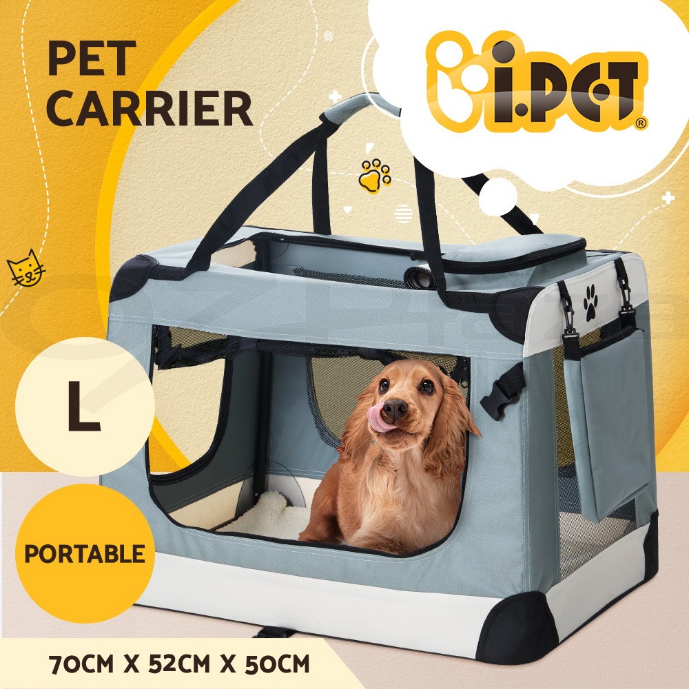 i.Pet Soft-Sided Dog Carrier Foldable Portable Light Grey Mesh Oxford Cloth 600D