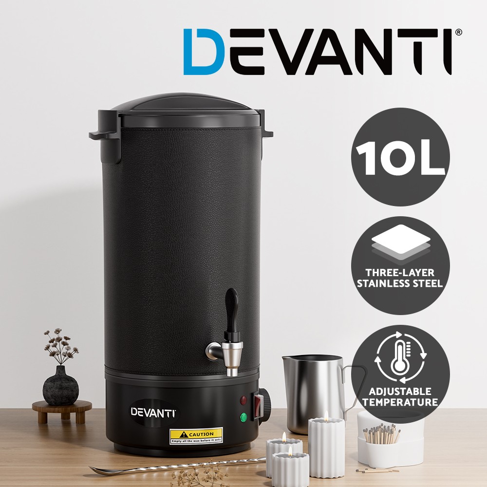 Devanti 10L Melter Electric 1520W Stainless Steel Black Pour Spout Candle Making