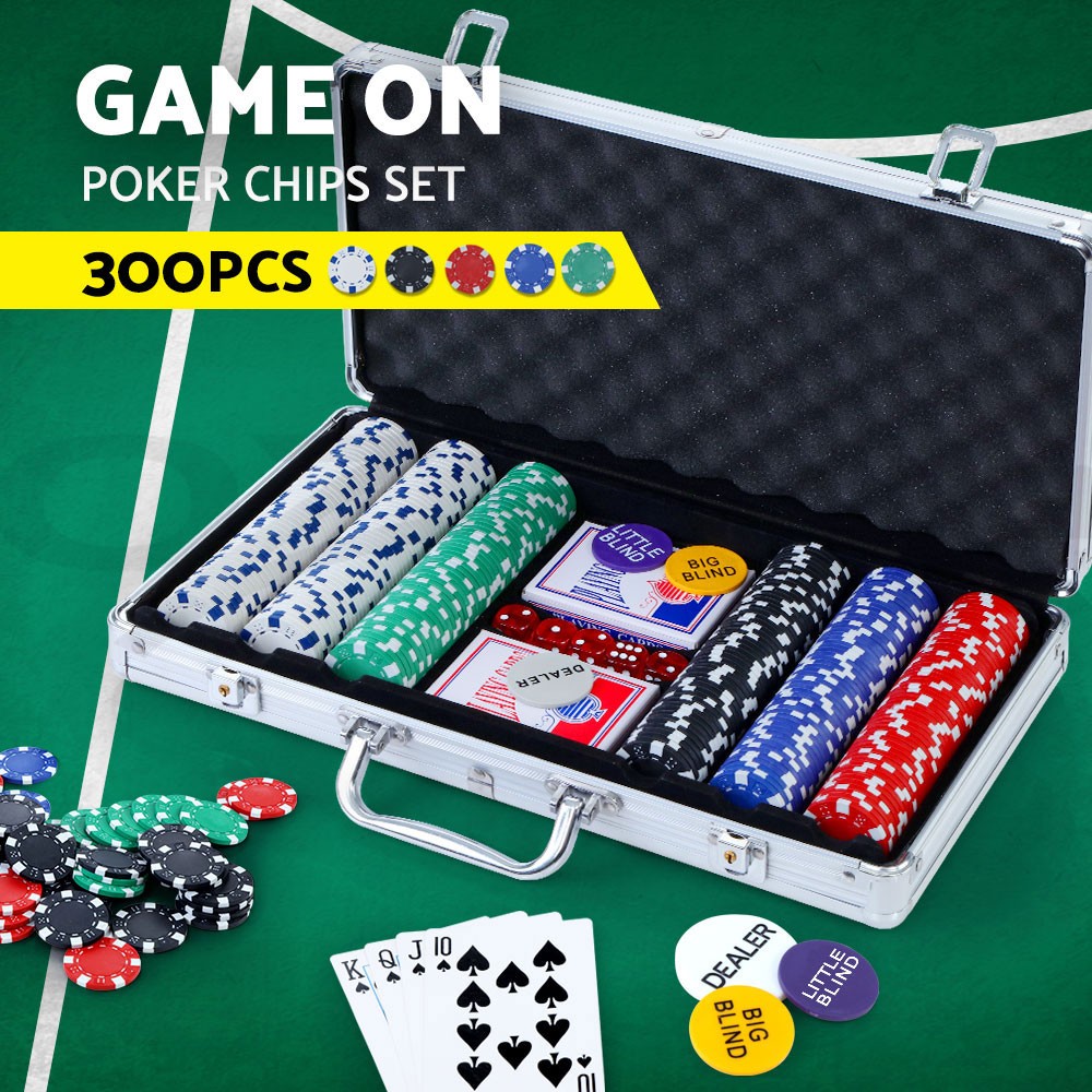 Poker Chip Set 300PC Casino TEXAS HOLD&apos EM Cards Dice buttons Lockable case