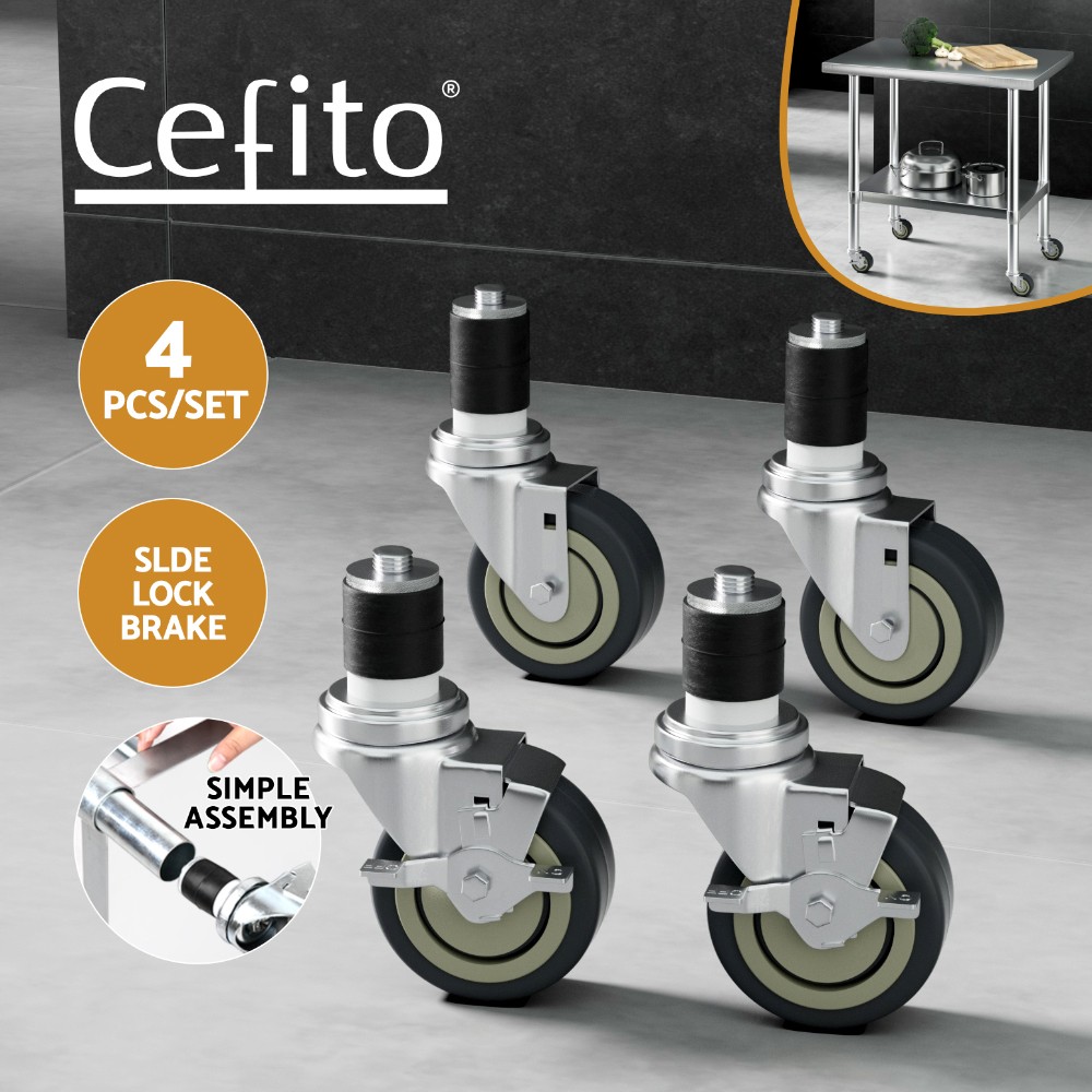 Cefito Universal Swivel Castor Wheels 4pcs/set 100mm Rubber 200kg Lock Brake