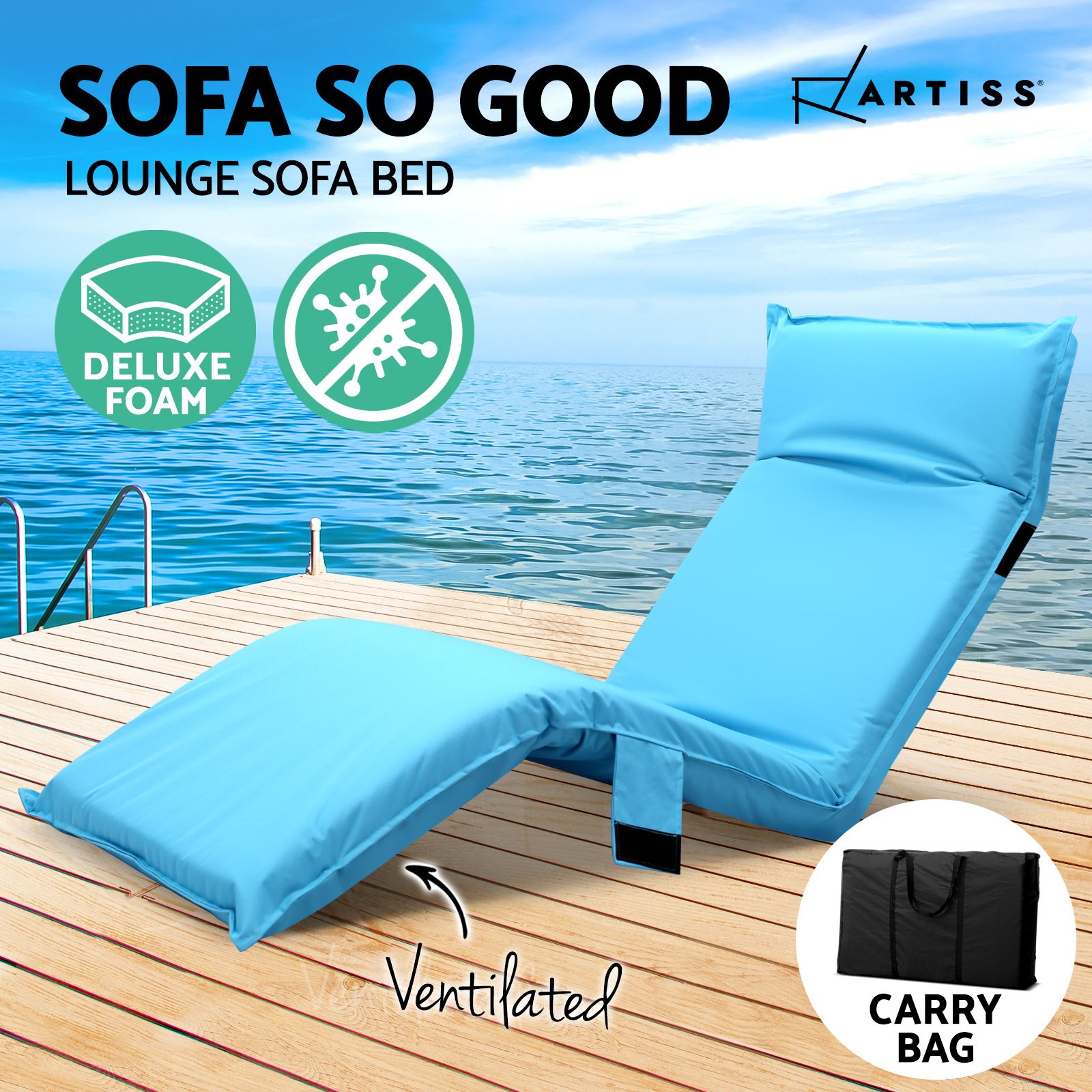 Artiss Portable Adjustable Lounge Sofa Blue Outdoor Folding Recliner Carry Flat
