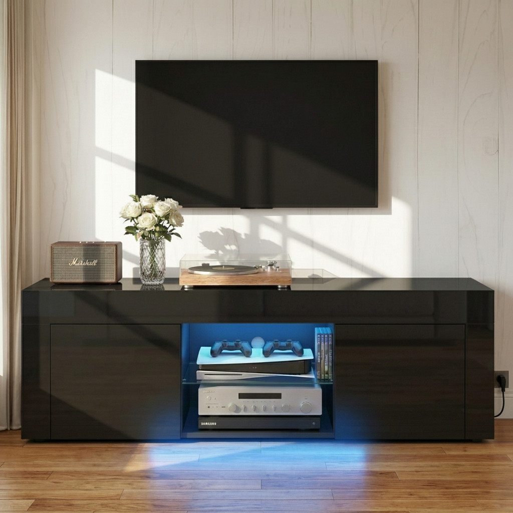 Artiss TV Stand Entertainment 130cm Black Storage Drawers Tempered Glass Shelf