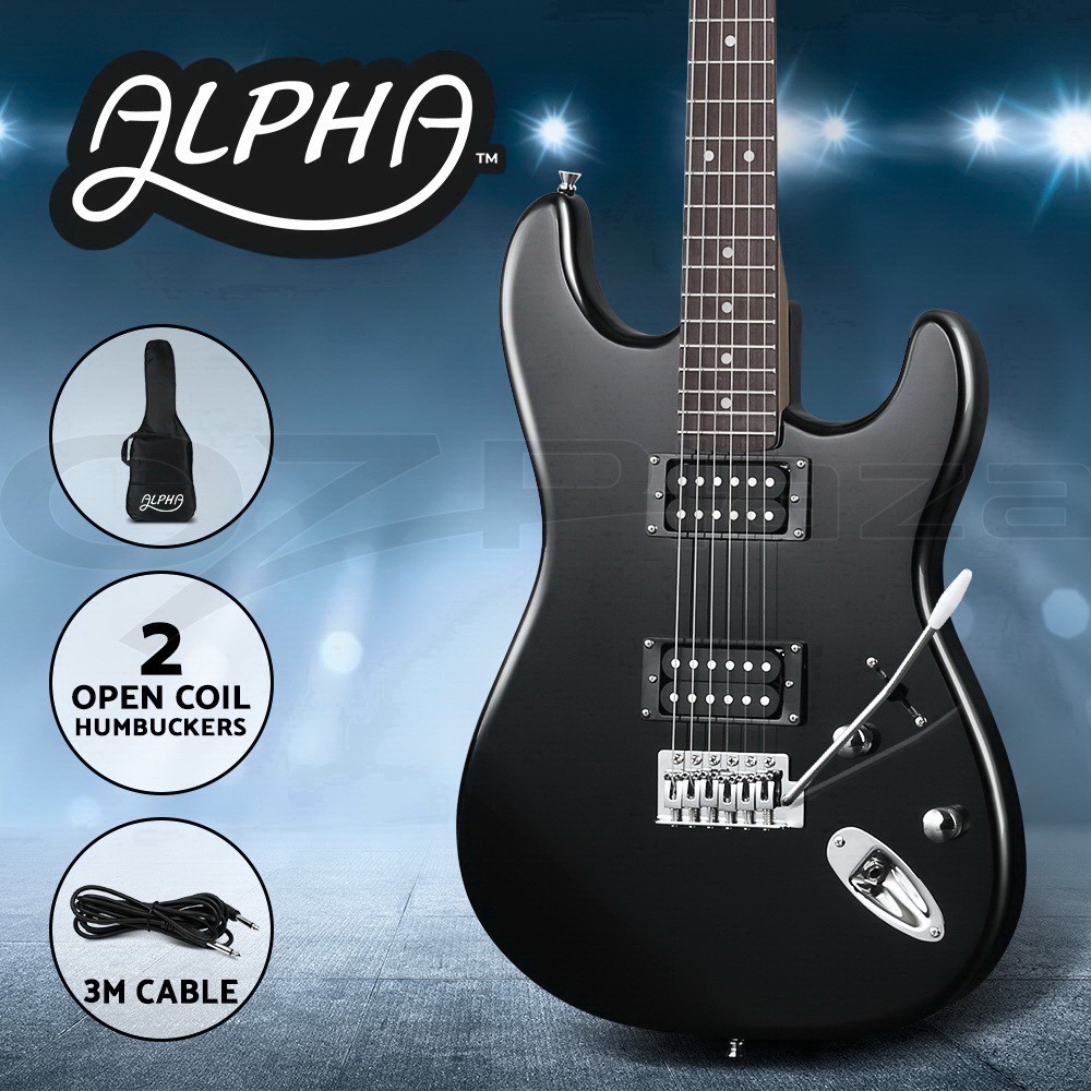 Alpha Strat-style Electric Guitar 20W Amplifier 22 Frets humbuckers Black/Skull