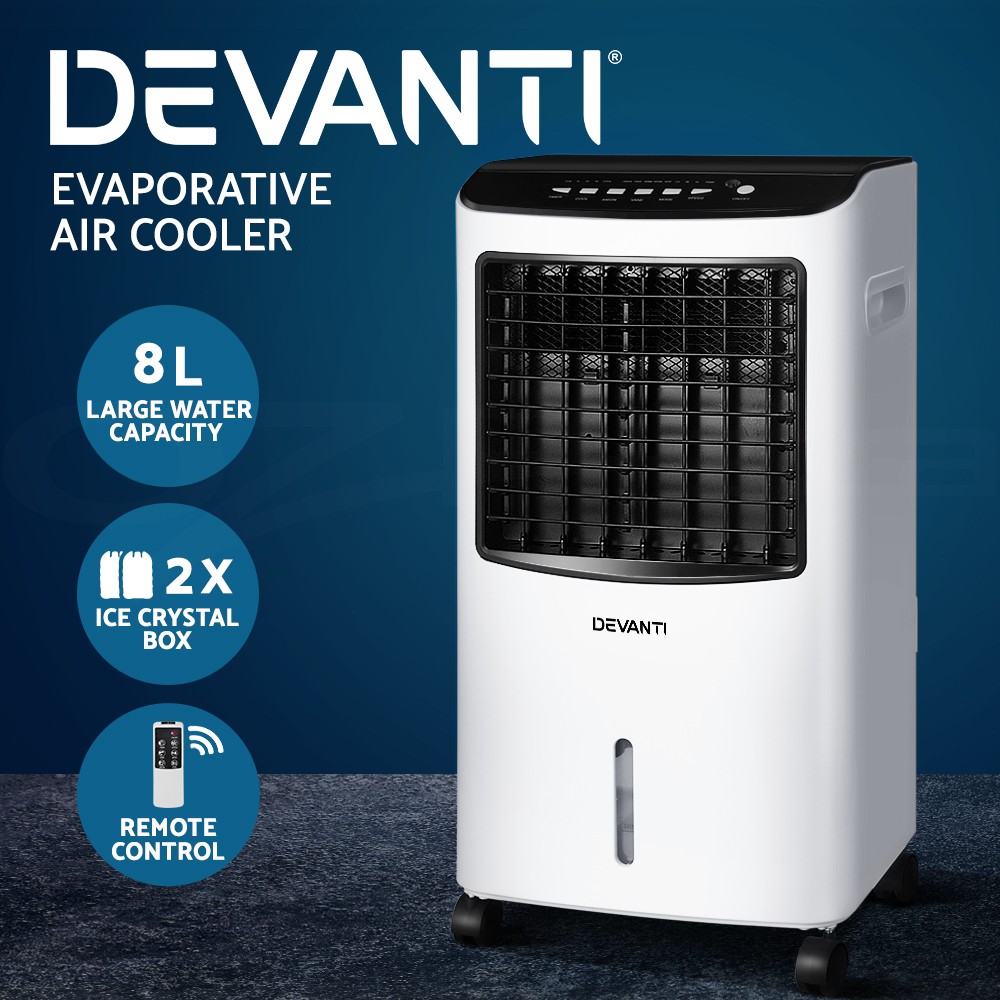 Devanti Evaporative Air Cooler EACCRC11CWH 8L Humidifier Fan Remote 3-speed 65W