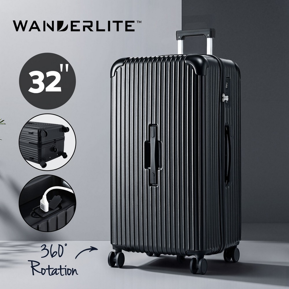 Wanderlite 32 Trunk Luggage Suitcase 130L USB Type-C TSA Black 360 5 Wheels ABS