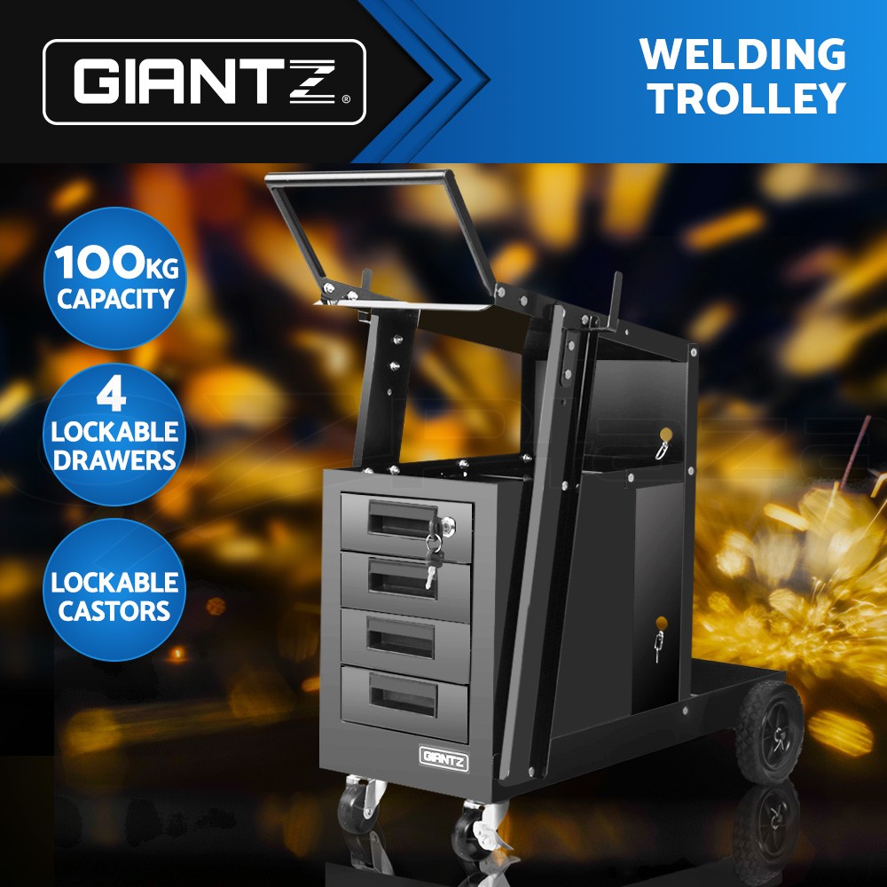 Giantz Welding Cart three-tier Steel Gas Cylinder Storage Black 100kg lockable