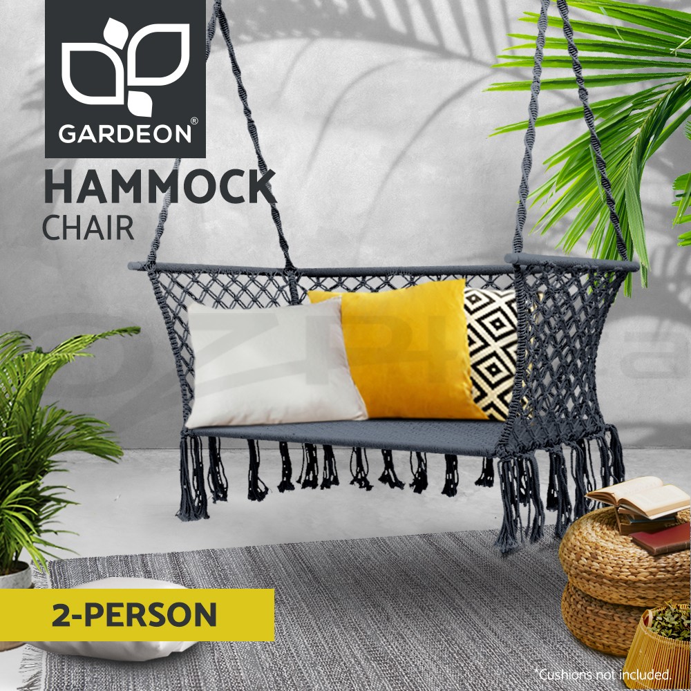 Gardeon Hammock Chair Double 2-Seater Indoor Outdoor Grey 200kg Cotton Polyester