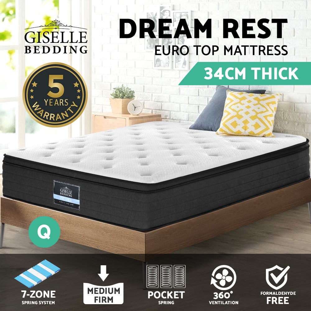 Giselle Bedding Euro Top Mattress Double Pocket Spring Medium Firm Memory Foam