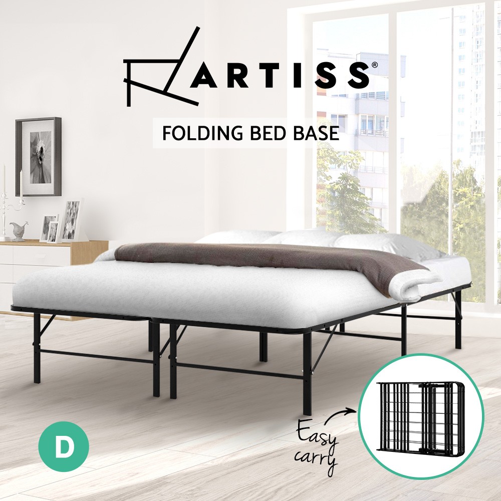 Artiss Duoclev Folding Bed Frame Double FOLD-D-DOUBLE-BK Metal Black 188cm 137cm