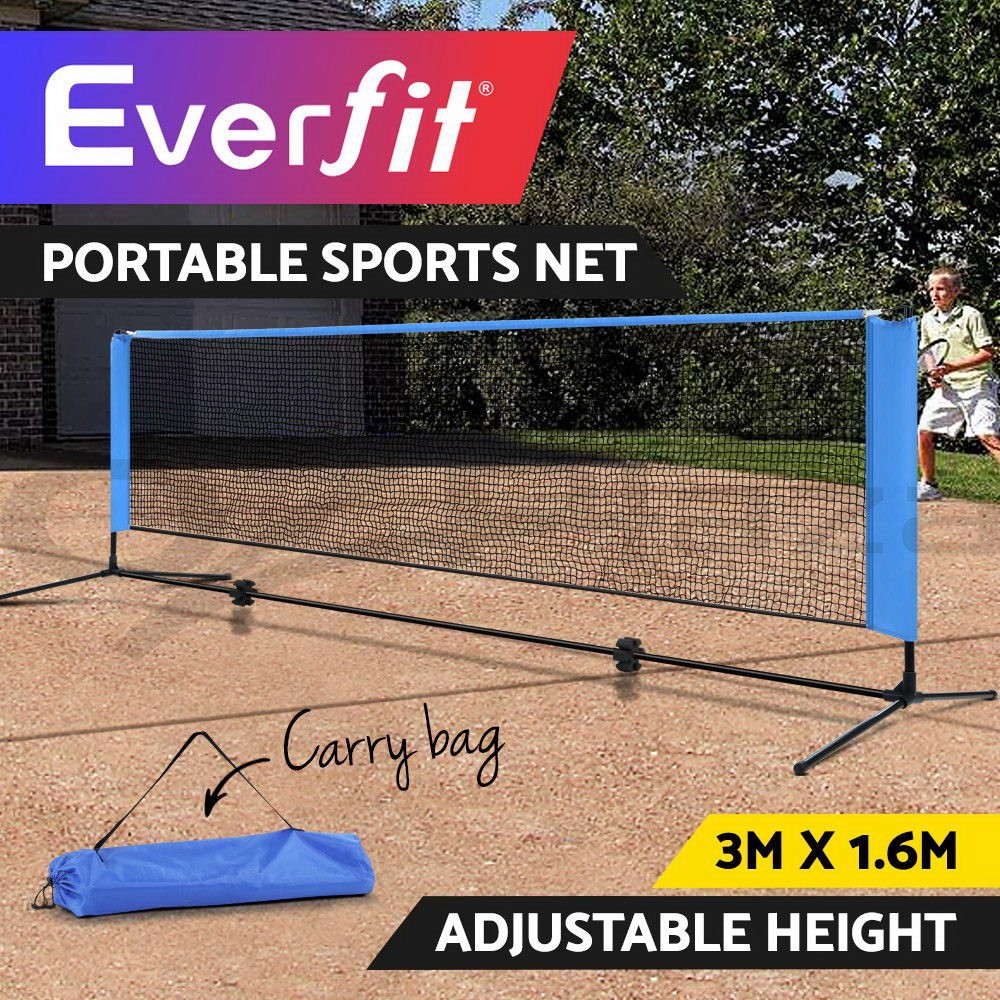 Everfit 3M Portable Sports Tennis Badminton Volleyball Adjustable Height Blue