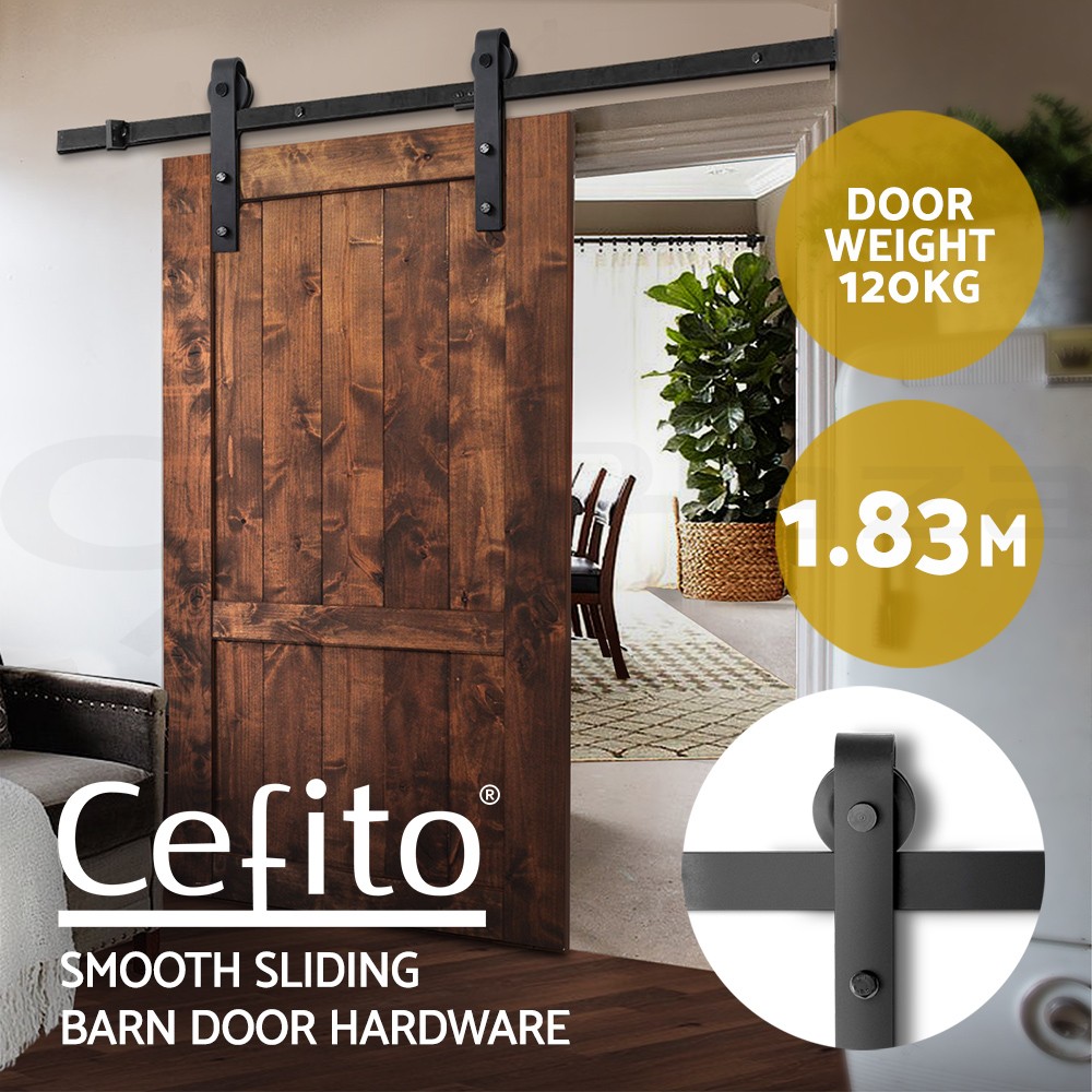 Cefito Sliding Barn Door Hardware Track Set 1.83m 120kg Black Rust Resistant