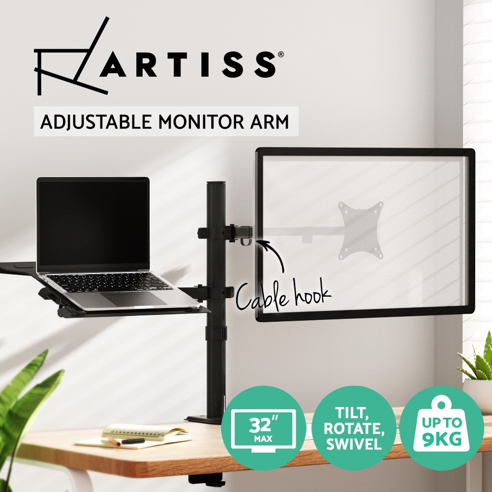 Artiss Dual Monitor Arm Stand Laptop Tray Desk Mount VESA 75x75 100x100 Black