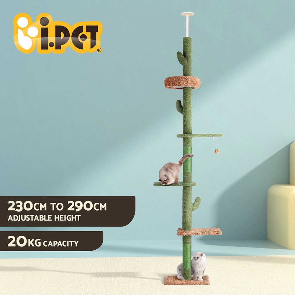 i.Pet Cat Tree Tower floor-to-ceiling Scratching Post 290cm five platforms Plush
