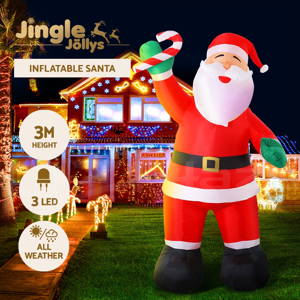 Jingle Jollys Christmas Inflatable Santa 3M Outdoor LED Cool White Air Blower
