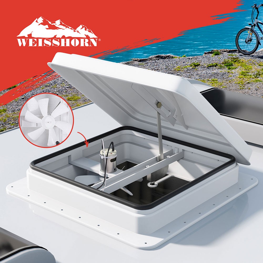 Weisshorn Caravan Roof Vent Fan 12V Reversible Steel Flyscreen 35.5cm Hole White