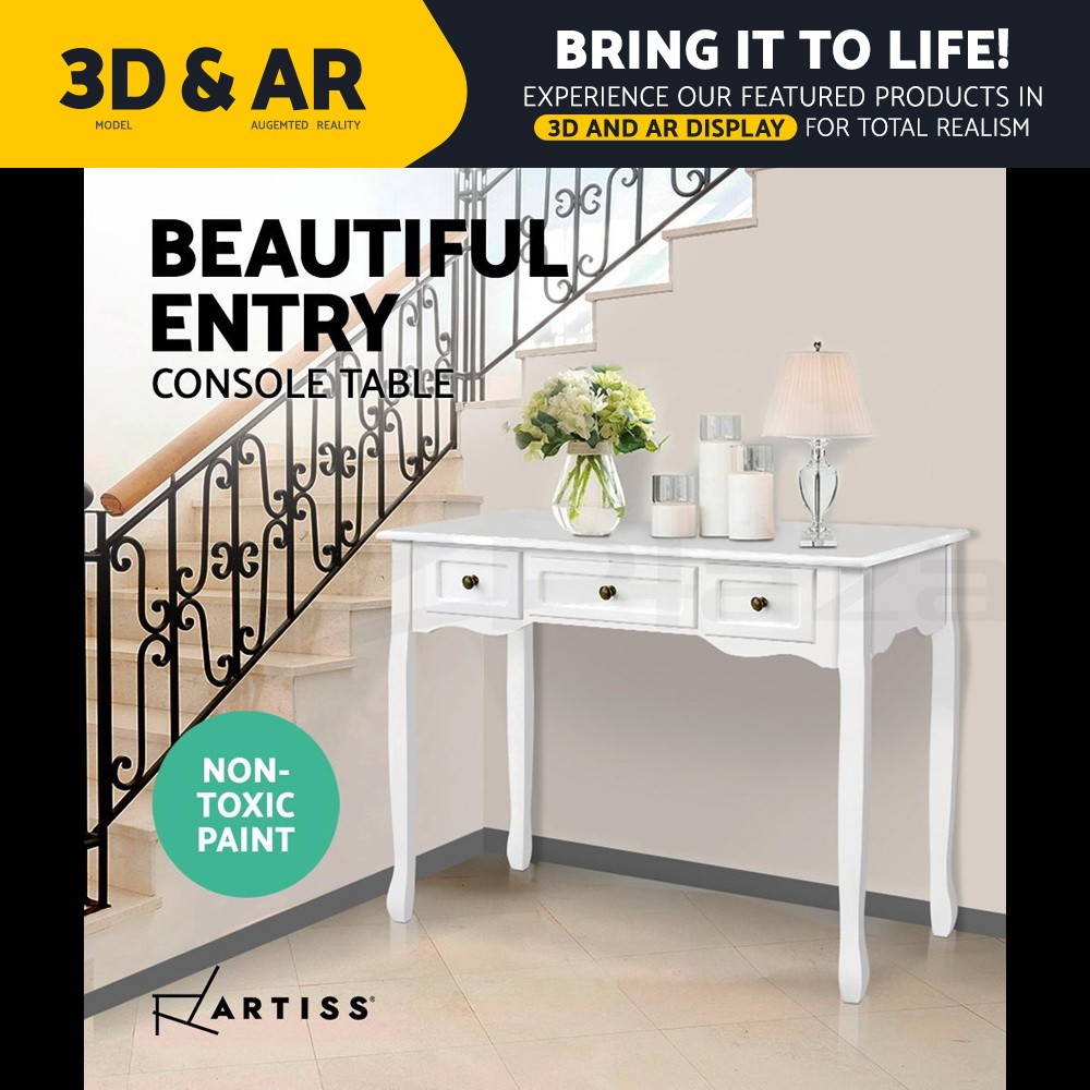 Artiss French Country Console Table 3 Drawers Storage Lacquered 91cm 40cm 80cm
