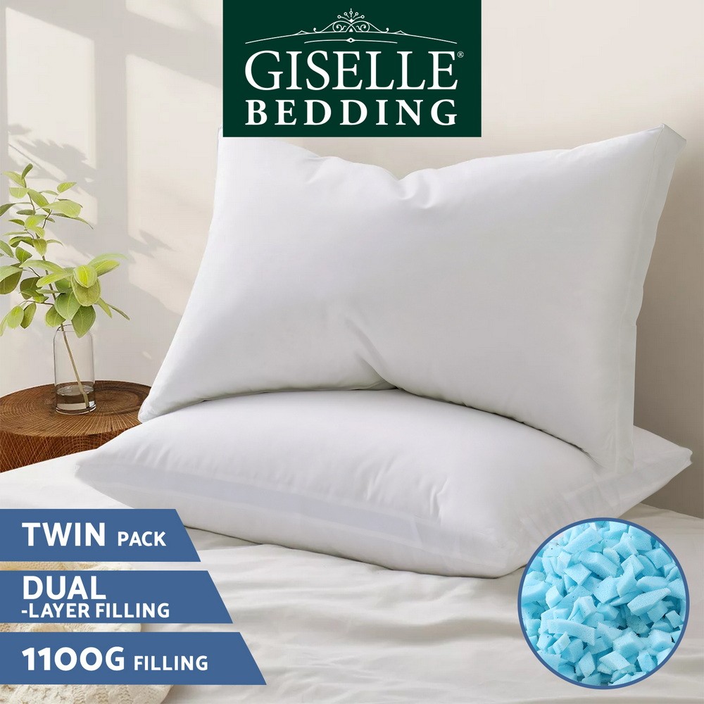 Giselle Bedding Hybrid Shredded Memory Foam Pillow Adjustable Twin Pack 70 White