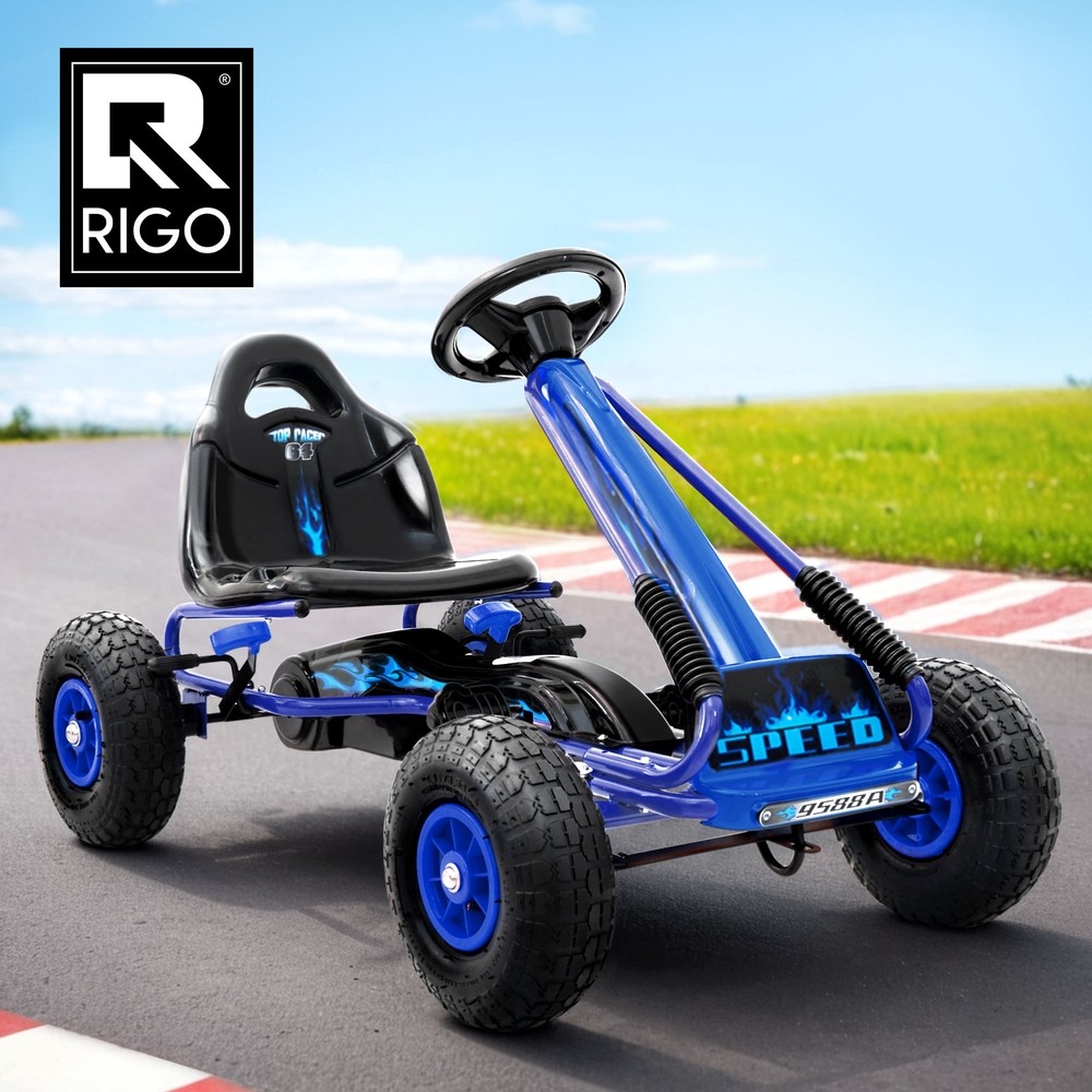 RIGO Kids Pedal Go Kart Ride On Blue Rubber pneumatic Tyres Adjustable Seat