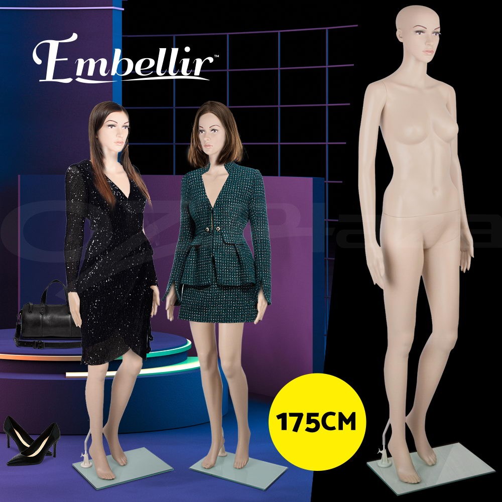 Embellir Female Mannequin Full Body Realistic 175cm Adjustable Arms Glass Base