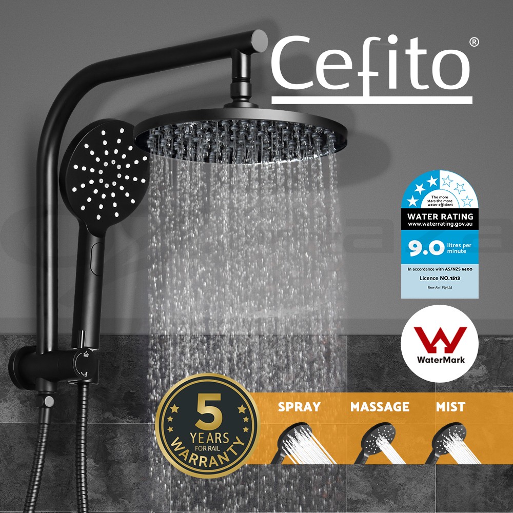 Cefito Shower Head Set Handheld Brass Mixer Taps Black 8 Square 3-Spray Pattern