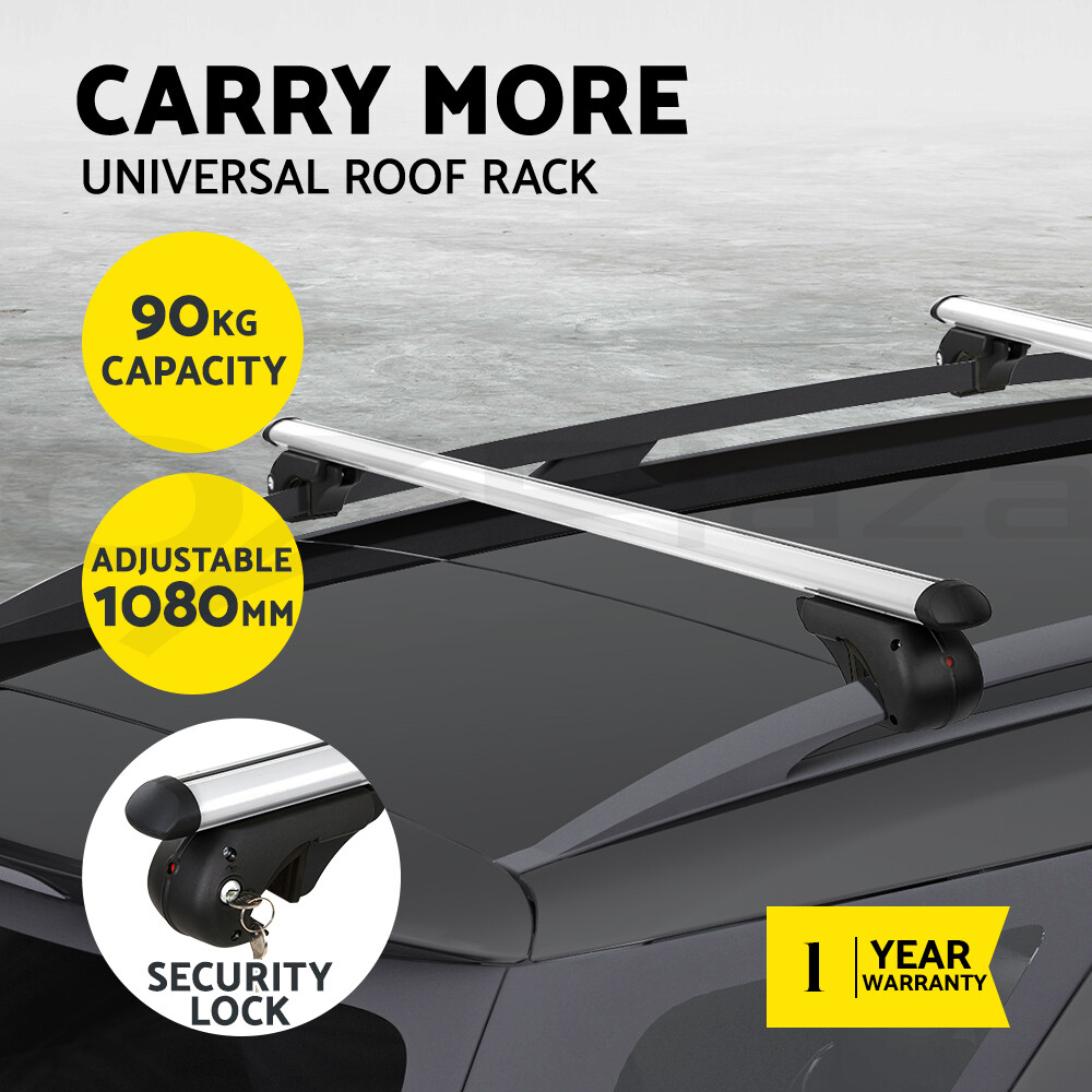 Giantz Universal Car Roof Rack Cross Bars Aluminium Adjustable 108cm Silver 90kg