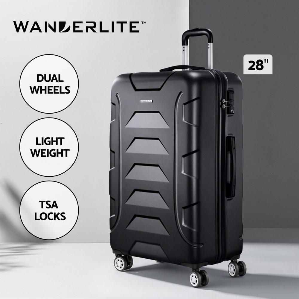 Wanderlite 28 Luggage Trolley Suitcase TSA Hard Case ABS Black 100L Lightweight