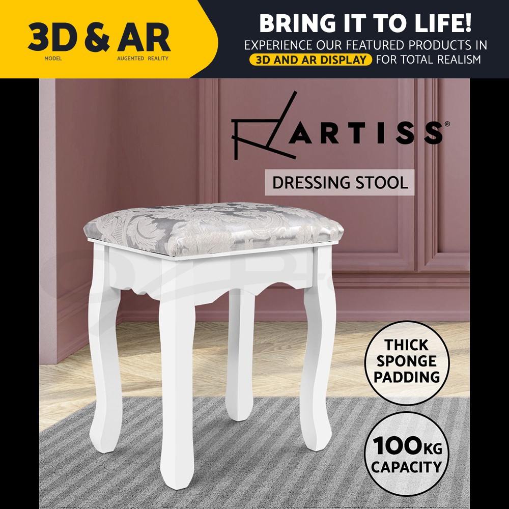 Artiss French Provincial Vanity Stool Fabric Sponge Padded 37cm 27.5cm 45cm