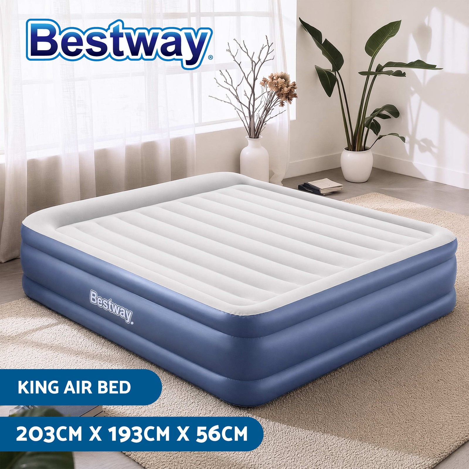 Bestway Inflatable Air Bed Single 67622 Built-in Pump Flocked Surface Camping