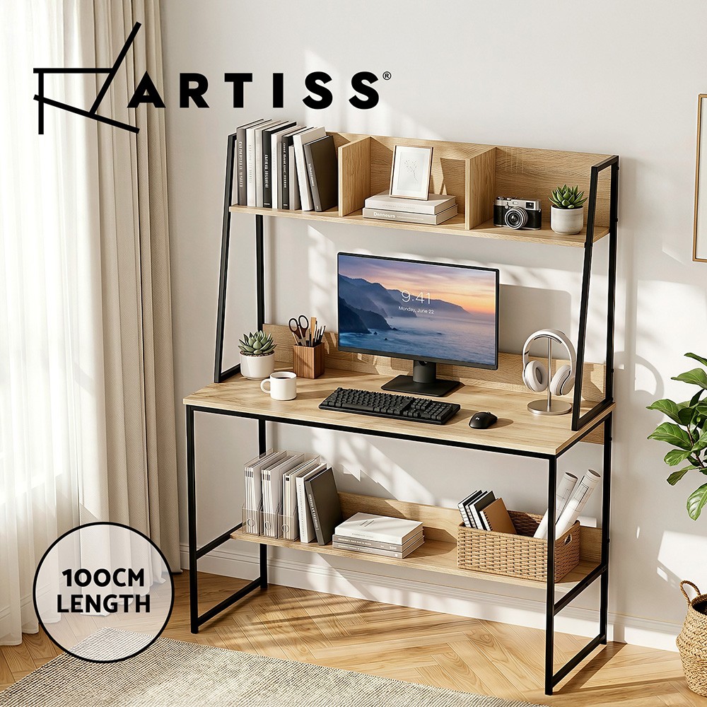 Artiss Computer Desk Bookshelf Storage With Shelves Oak 100cm Home Office Study
